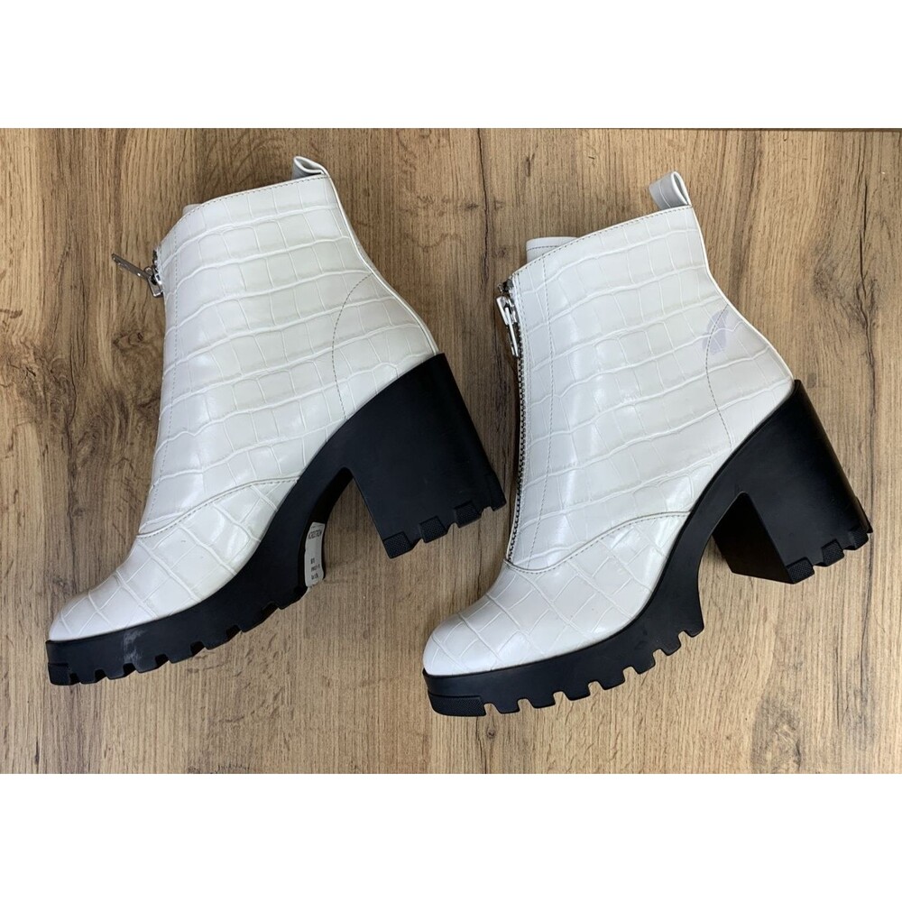 BP Marley White Platform Croc Print Ankle Boots Front Zip Block Heel Size 8.5 M - Picture 14 of 16